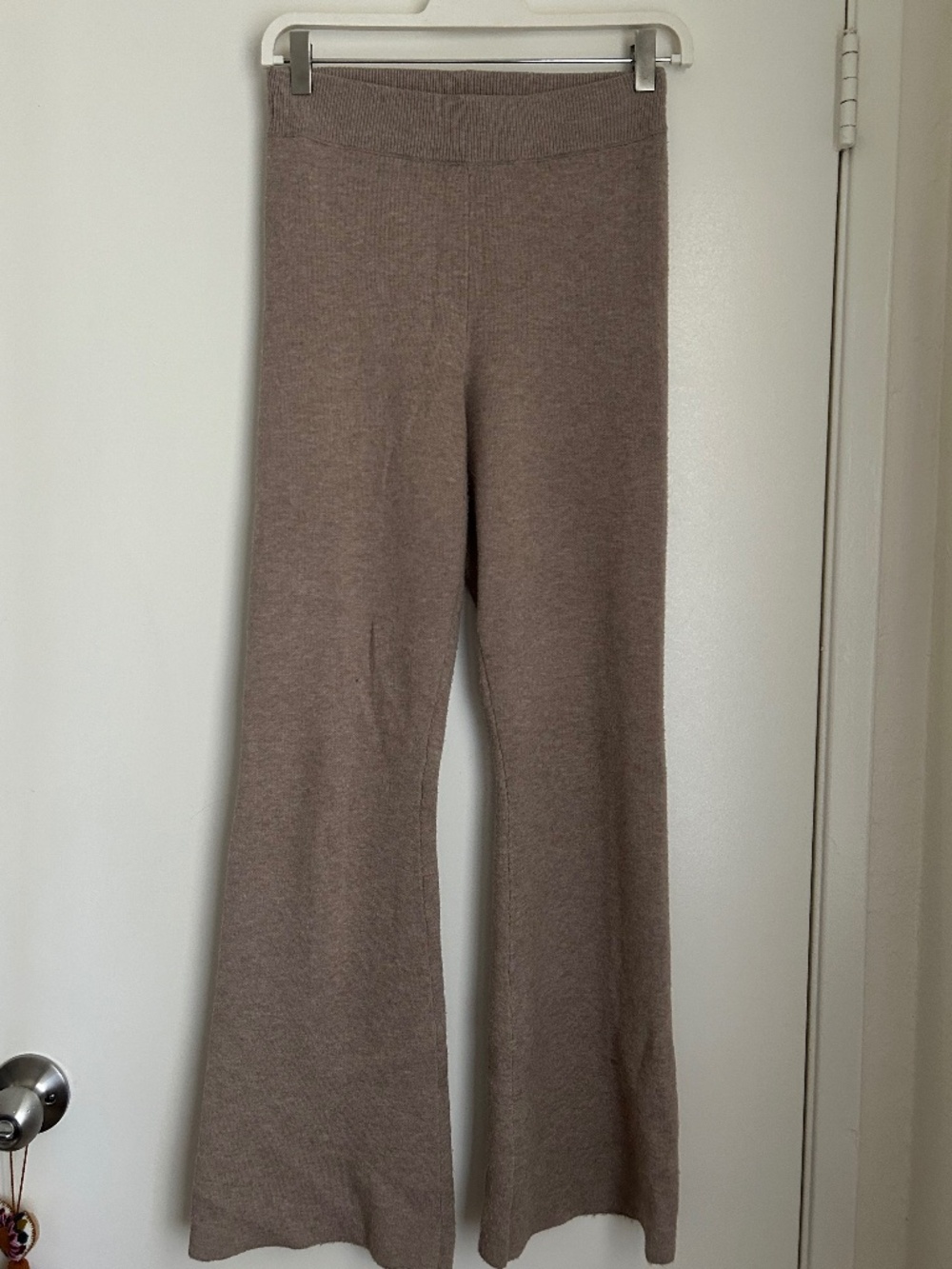 Oysho Taupe Ribbed Knit Flare Wide Leg Lounge Pants Size S